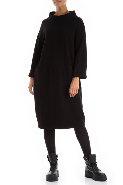 High Neck Black Jersey Cotton Dress 4