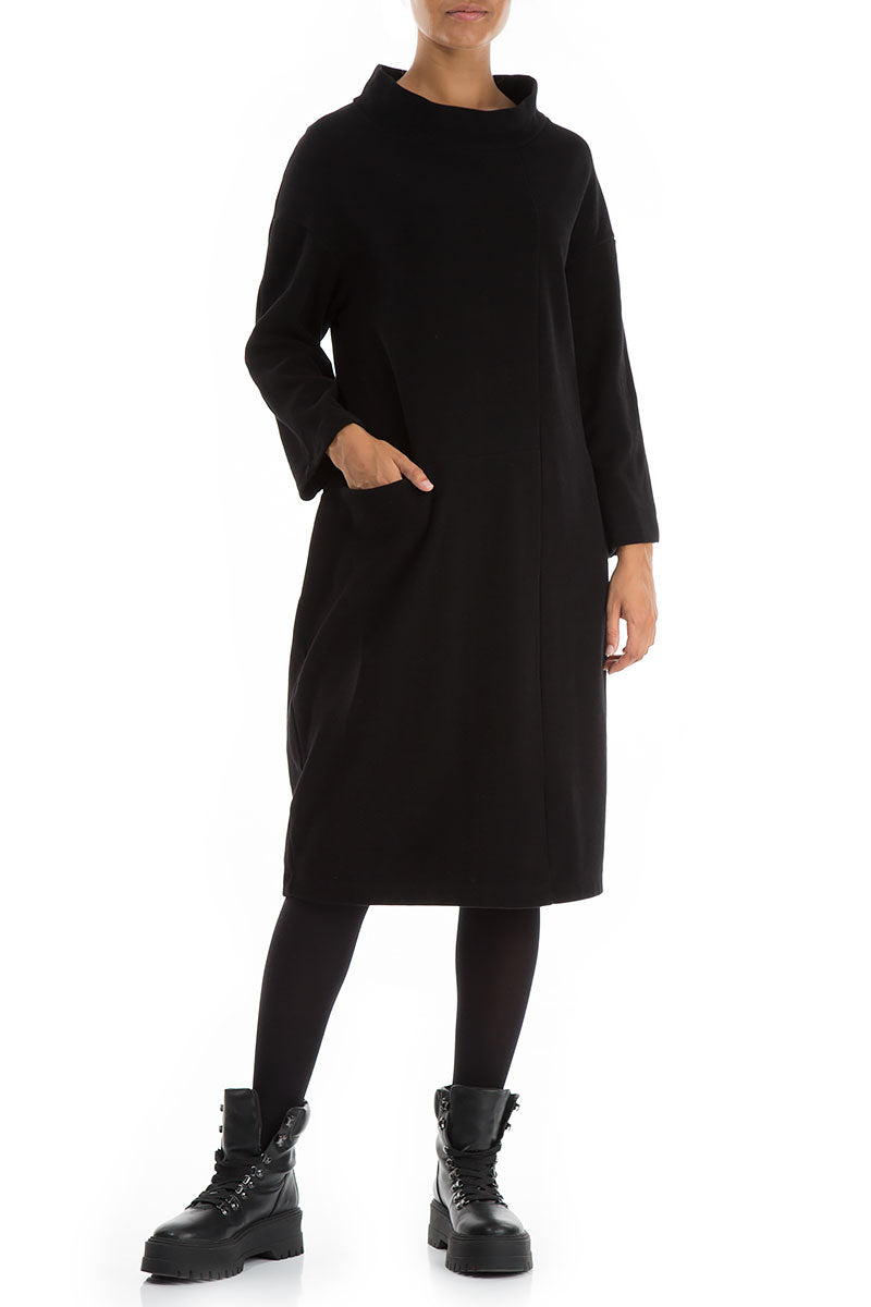 High Neck Black Jersey Cotton Dress 3