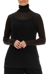 High Neck Fitted Black Tulle Silk Blouse 3