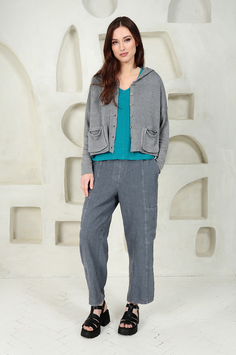 Hooded Boxy Grey Linen Cardigan 6
