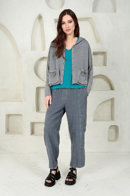 Hooded Boxy Grey Linen Cardigan 6