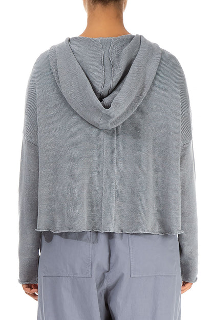 Hooded Boxy Grey Linen Cardigan 2