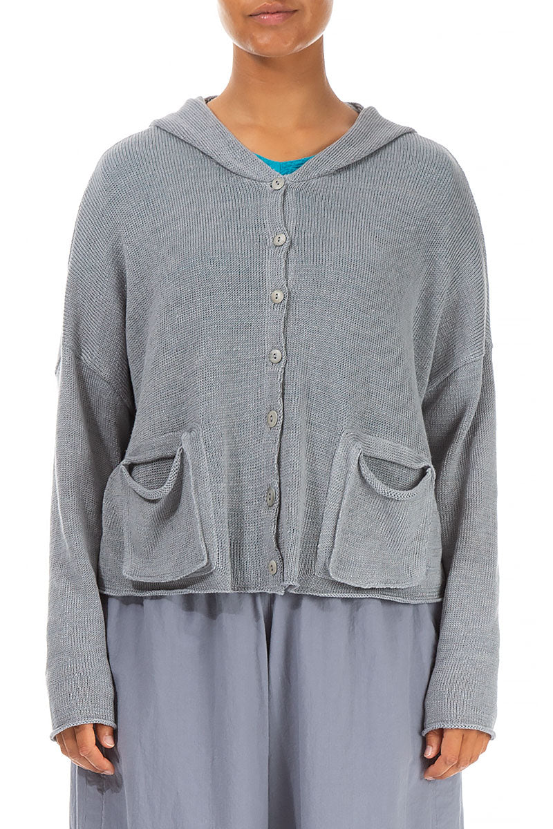 Hooded Boxy Grey Linen Cardigan 1