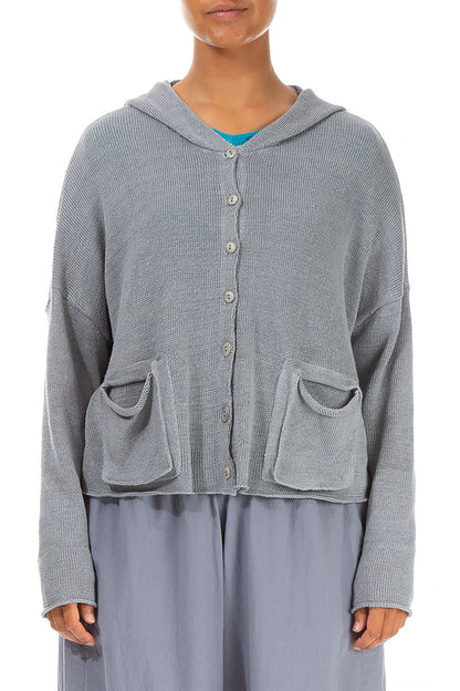 Hooded Boxy Grey Linen Cardigan 1