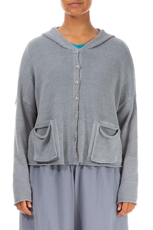 Hooded Boxy Grey Linen Cardigan 1