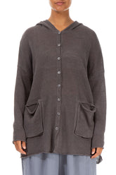 Hooded Brown Linen Cardigan 1