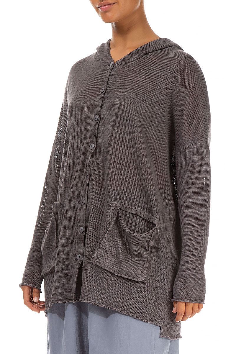 Hooded Brown Linen Cardigan 3