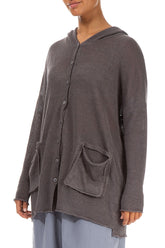 Hooded Brown Linen Cardigan 3