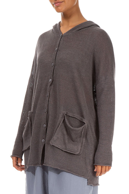 Hooded Brown Linen Cardigan 3