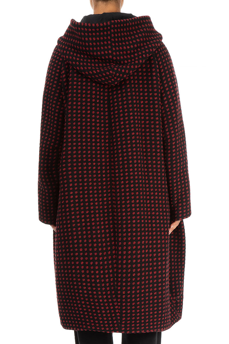 Hooded Dotty Red Wool Coat 2