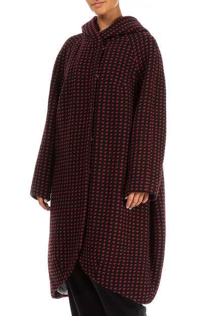 Hooded Dotty Red Wool Coat 3