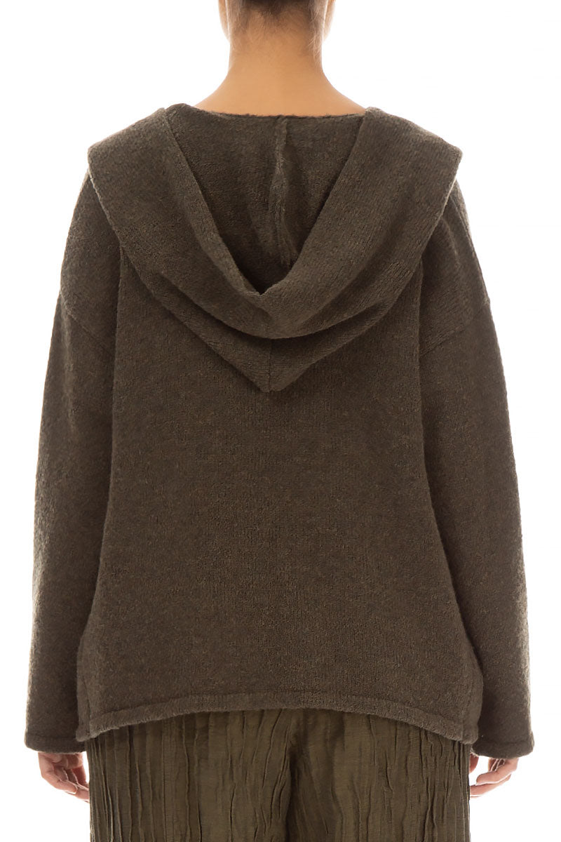 Hooded Khaki Wool Cardigan 2
