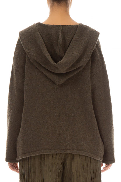 Hooded Khaki Wool Cardigan 2
