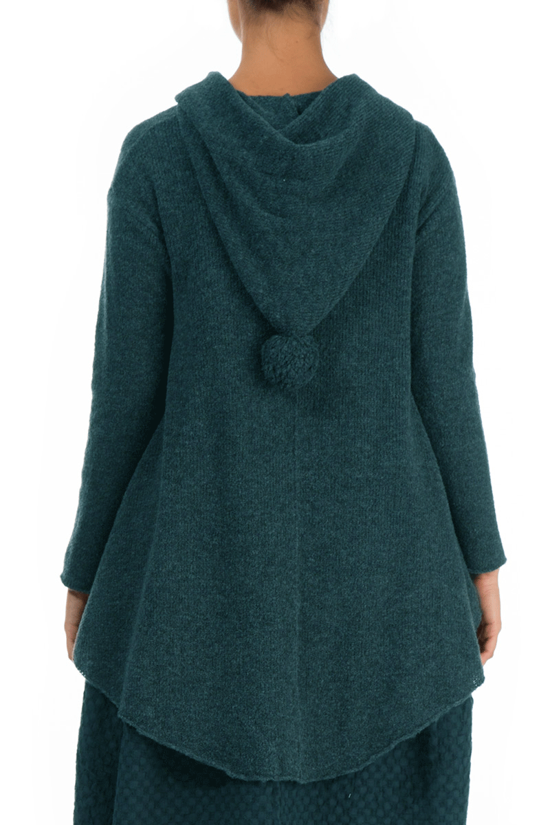 Hooded Teal Wool Cardigan 2