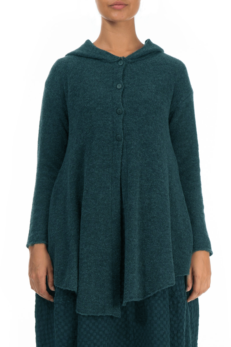 Hooded Teal Wool Cardigan 1