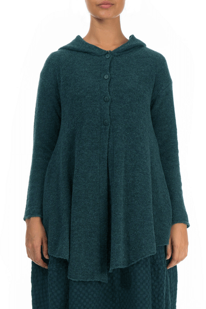 Hooded Teal Wool Cardigan 1
