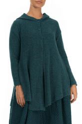 Hooded Teal Wool Cardigan 3