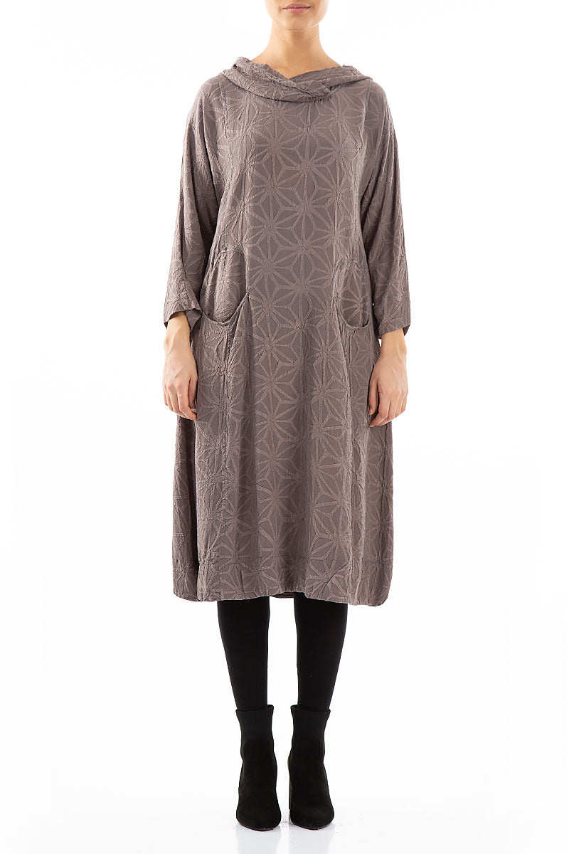 Hooded Textured Mocha Pure Silk Dress 1