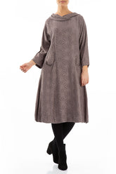 Hooded Textured Mocha Pure Silk Dress 3