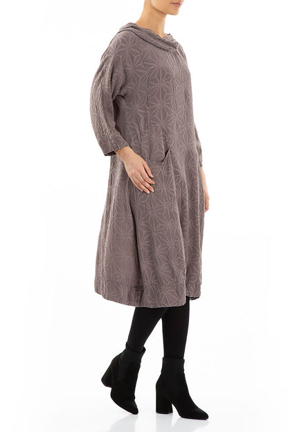 Hooded Textured Mocha Pure Silk Dress 4