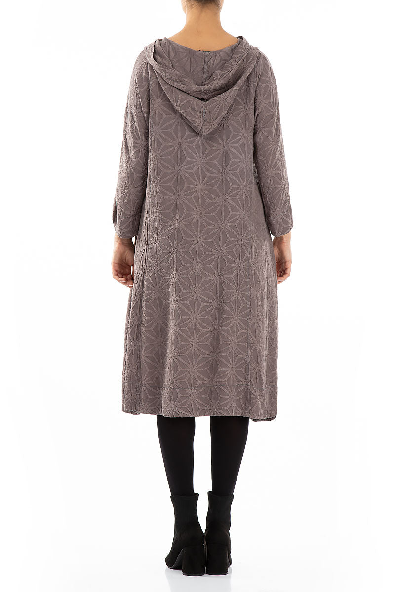 Hooded Textured Mocha Pure Silk Dress 2