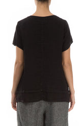 Layered Short Sleeves Black Gauze Linen Blouse 2