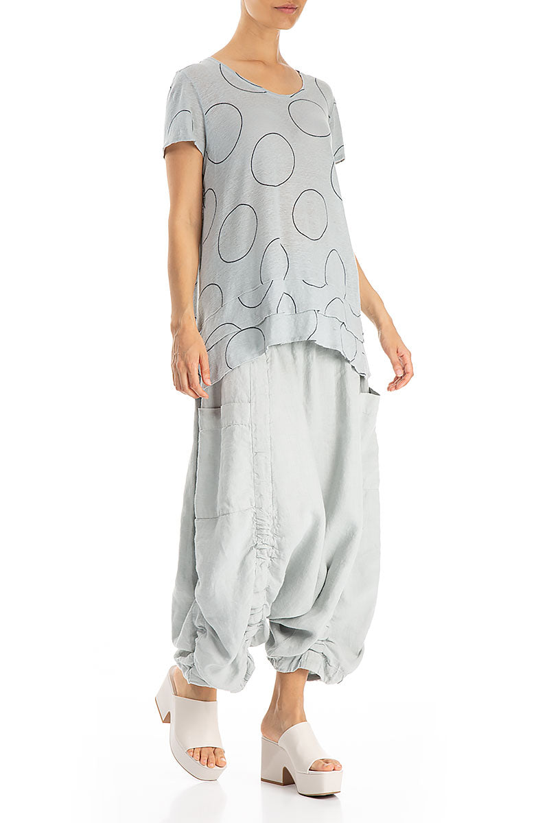 Layered Hem Cream Grey Bubbles Linen Blouse 4