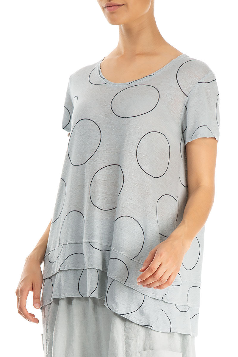 Layered Hem Cream Grey Bubbles Linen Blouse 3