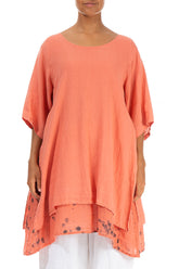 Layered Printed Coral Linen Tunic 1