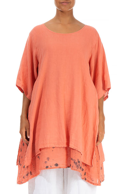 Layered Printed Coral Linen Tunic 1