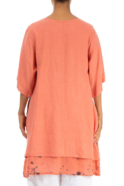 Layered Printed Coral Linen Tunic 2