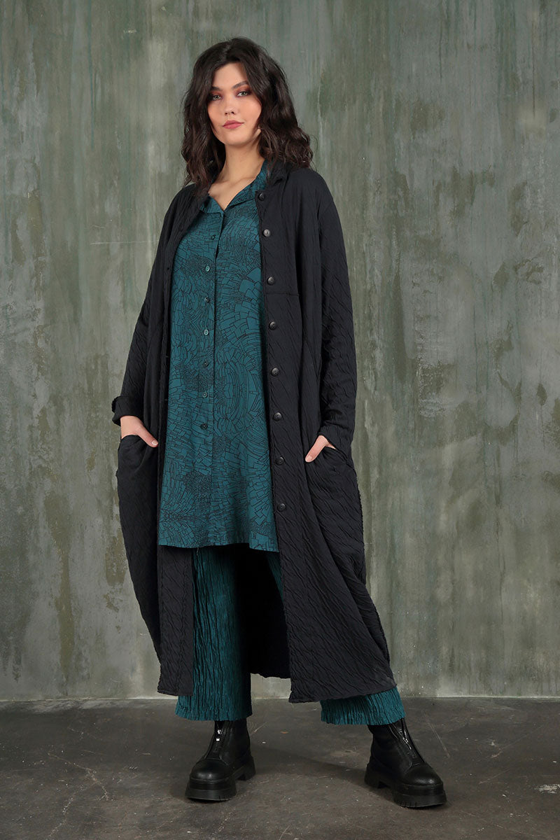 Long Balloon Grey Wavy Cotton Coat 6