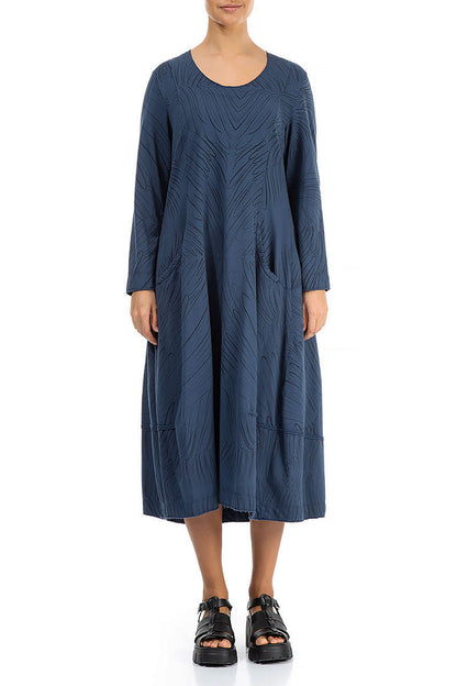 Long Feathers Denim Blue Cotton Dress 1