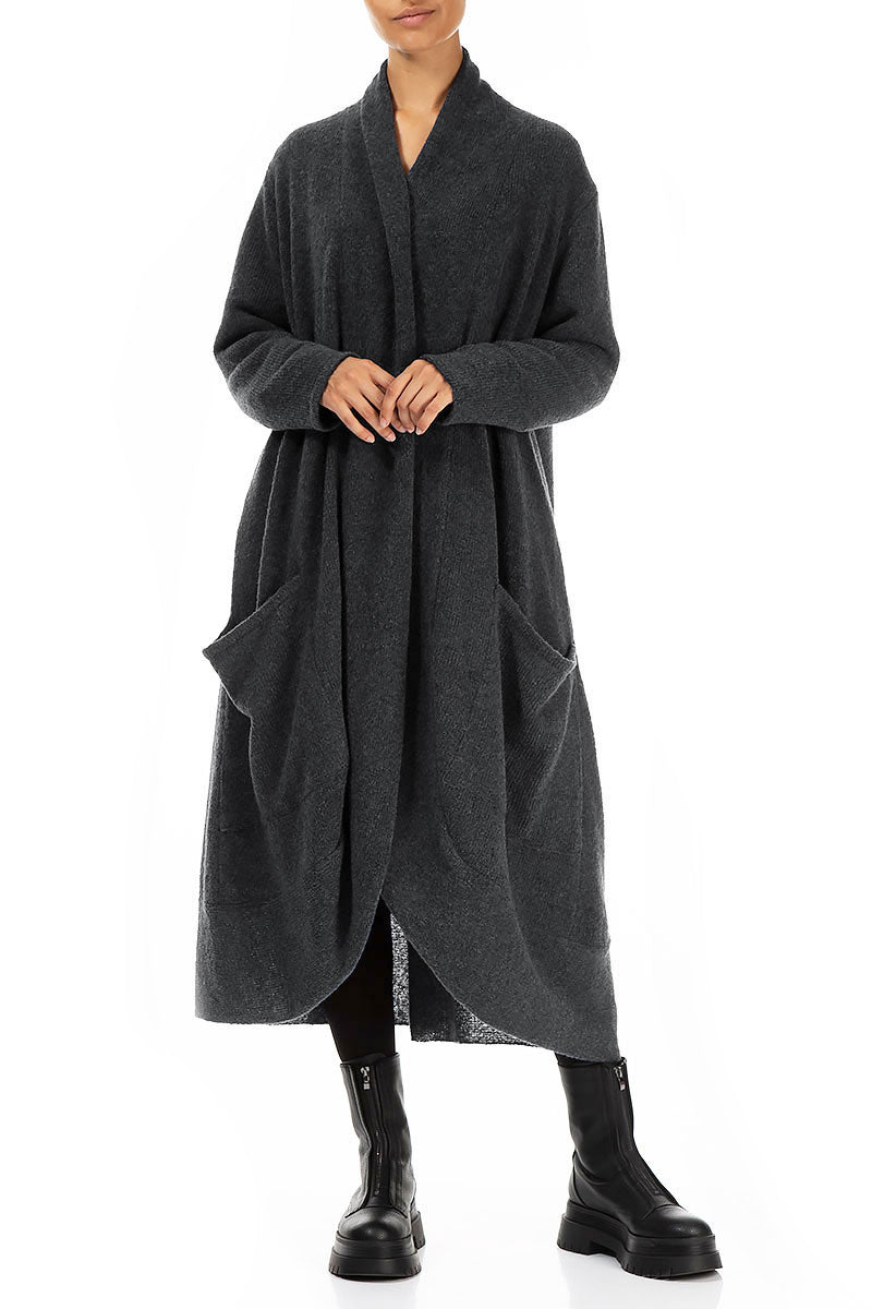 Long Open Dark Grey Wool Cardigan 3