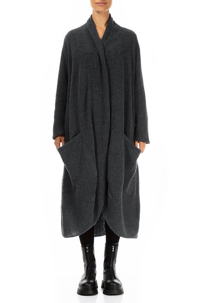 Long Open Dark Grey Wool Cardigan 1