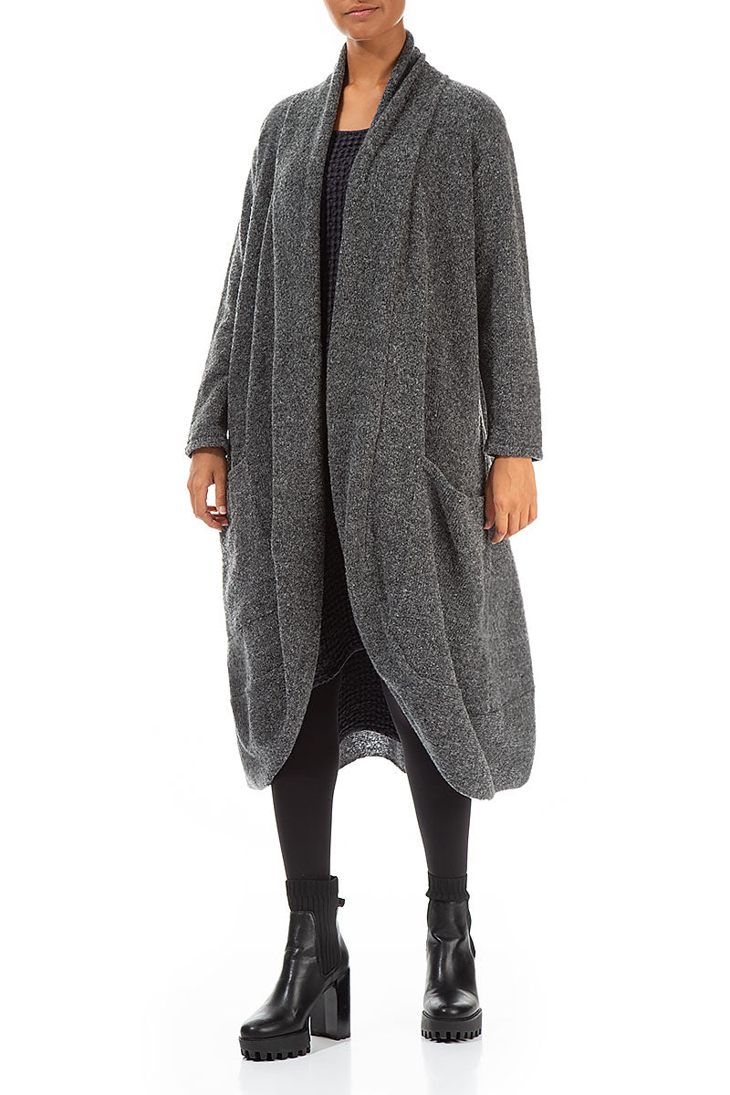 Long Open Grey Wool Cardigan 3