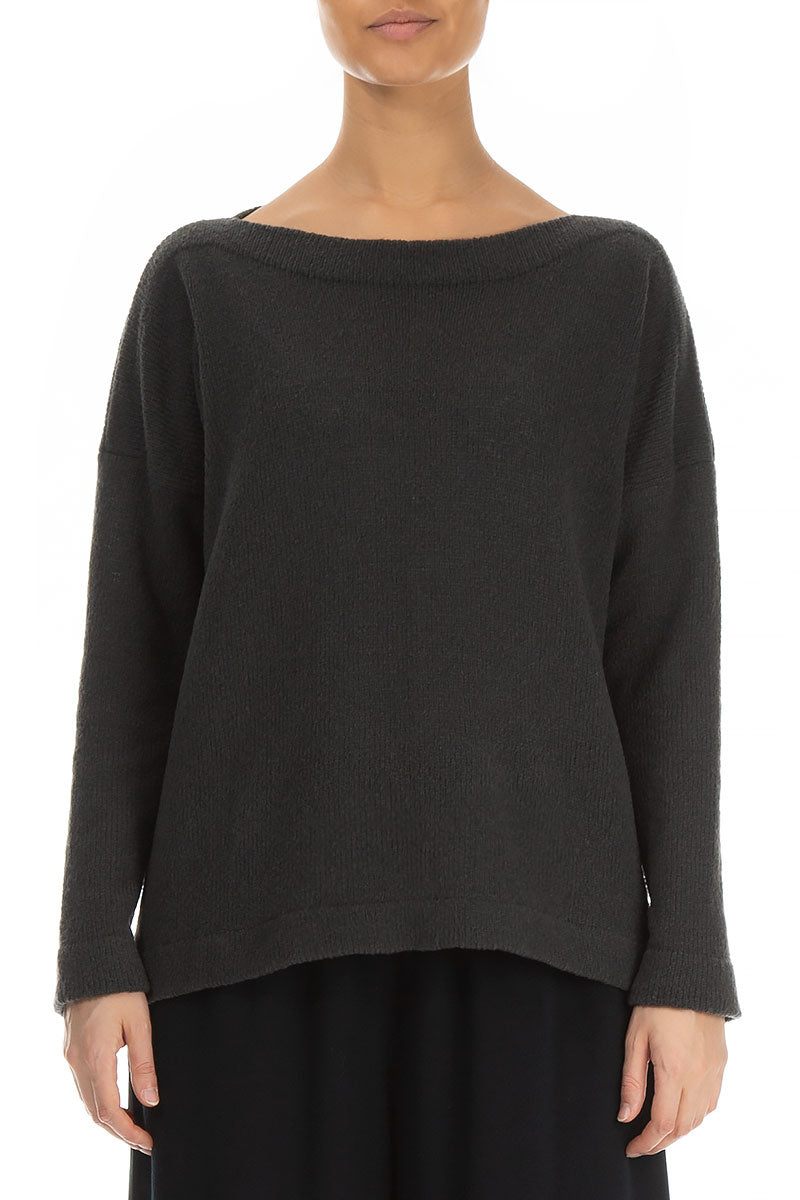 Boat Neck Dark Grey Wool Sweater 1