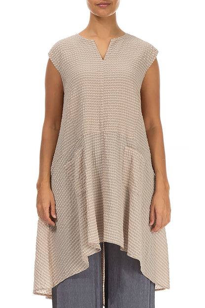 Longer Back Beige Textured Silk Tunic 1