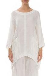 Longer Back Crinkled Off White Silk Tunic 1