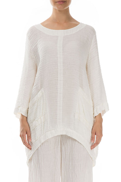 Longer Back Crinkled Off White Silk Tunic 1