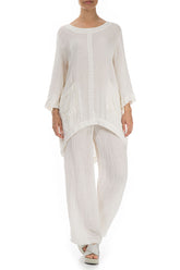 Longer Back Crinkled Off White Silk Tunic 4