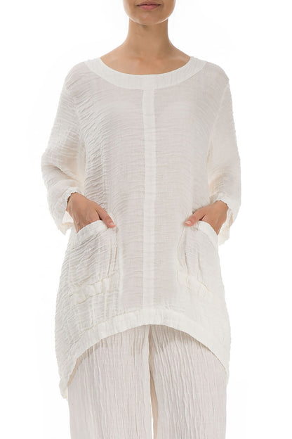 Longer Back Crinkled Off White Silk Tunic 3