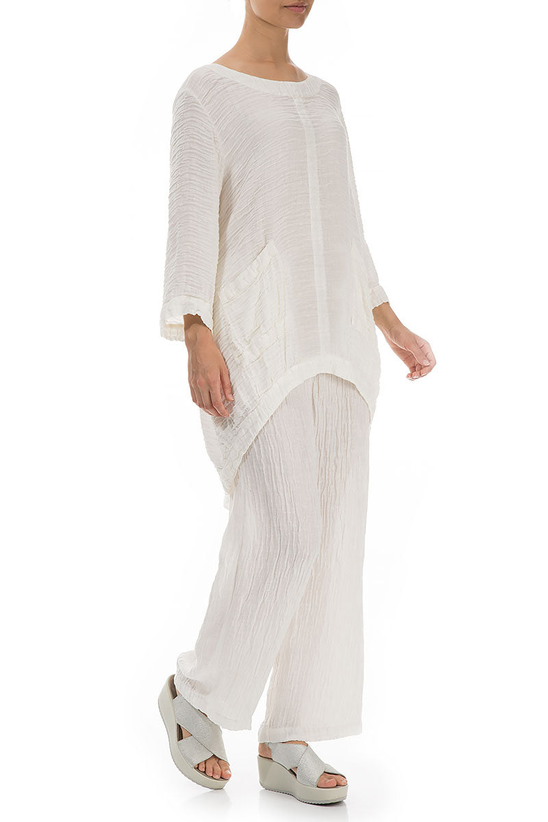 Longer Back Crinkled Off White Silk Tunic 5