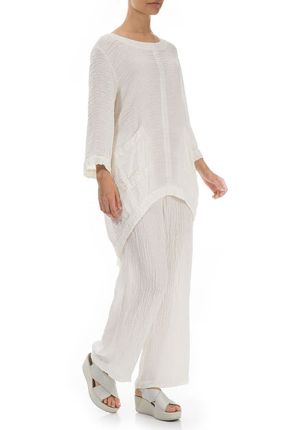 Longer Back Crinkled Off White Silk Tunic 5