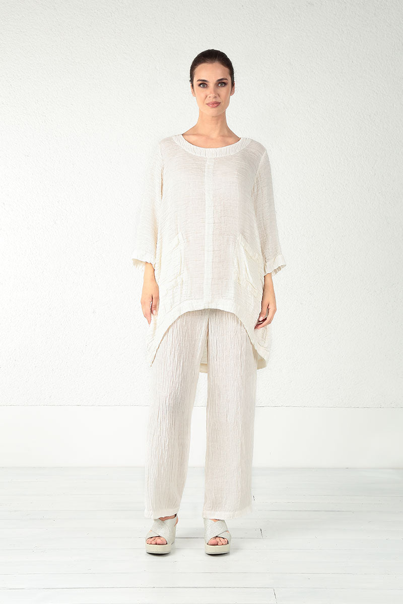 Longer Back Crinkled Off White Silk Tunic 7