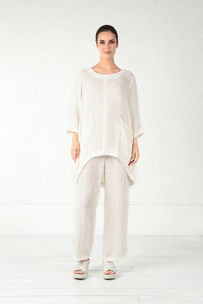 Longer Back Crinkled Off White Silk Tunic 7