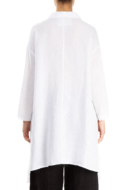 Longer Edges White Linen Popover Shirt 2