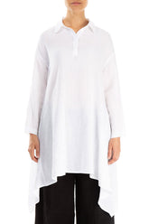 Longer Edges White Linen Popover Shirt 1