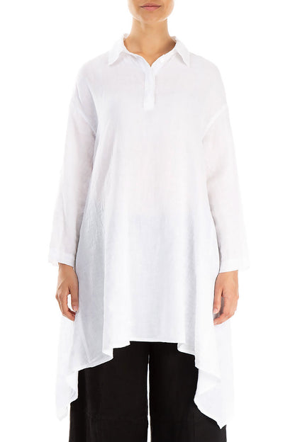 Longer Edges White Linen Popover Shirt 1