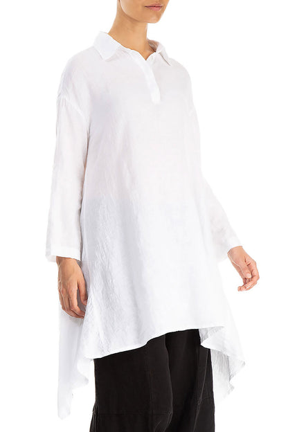 Longer Edges White Linen Popover Shirt 3